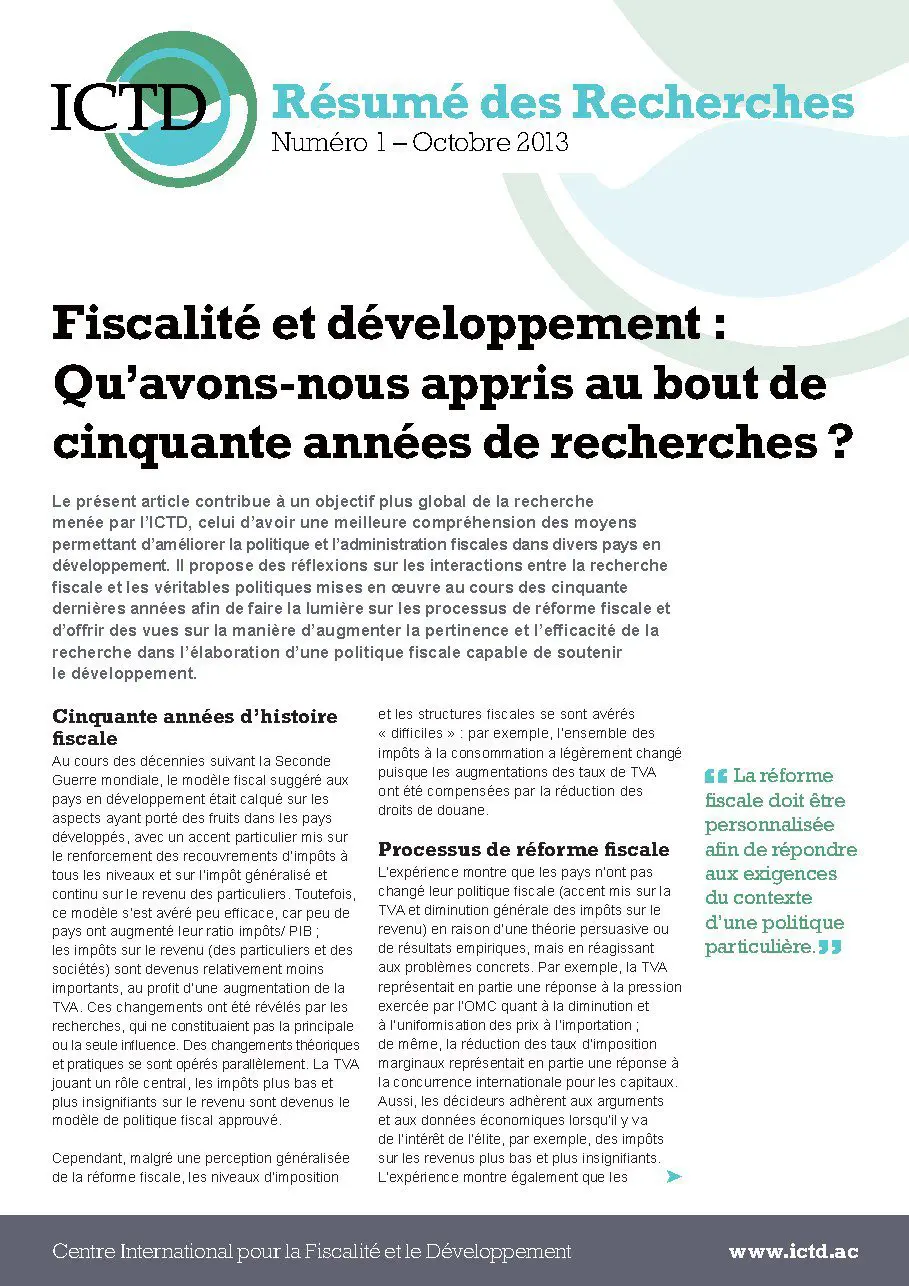 Fiscalité et développement : Qu’avons-nous appris au bout de cinquante années de recherches ?