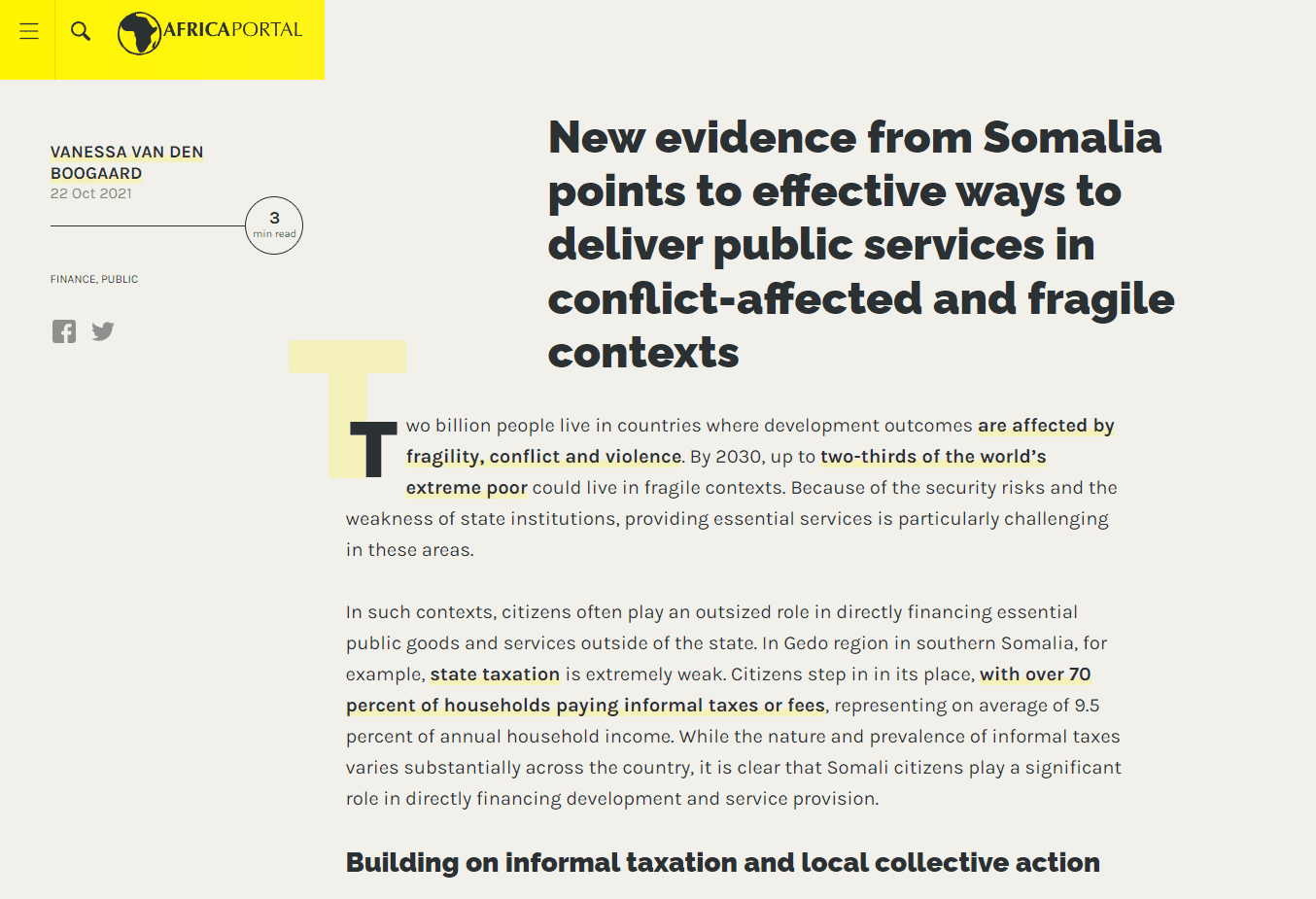 ICTD Research Fellow Vanessa van den Boogaard publishes Expert Analysis on Somalia on Africa Portal