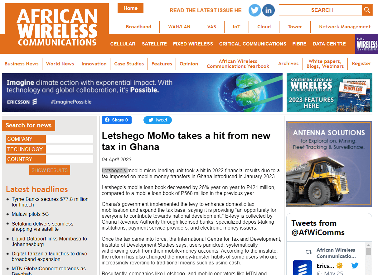 Les recherches de l’ICTD sur l’e-levy du Ghana en bonne place dans un article d’African Wireless Communications