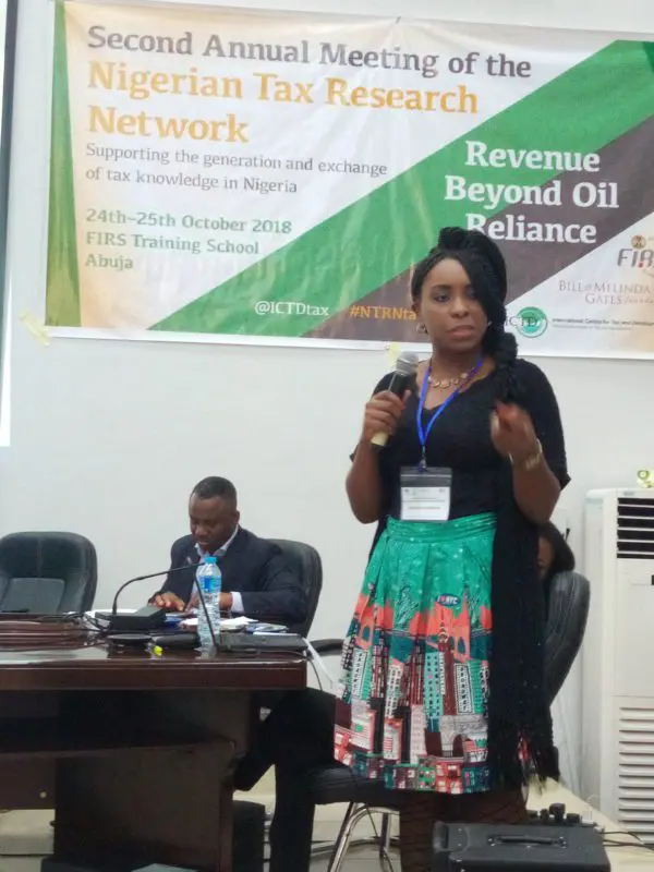 Belinda Archibong presenting at the second annual meeting of the Nigerian Tax Research Network