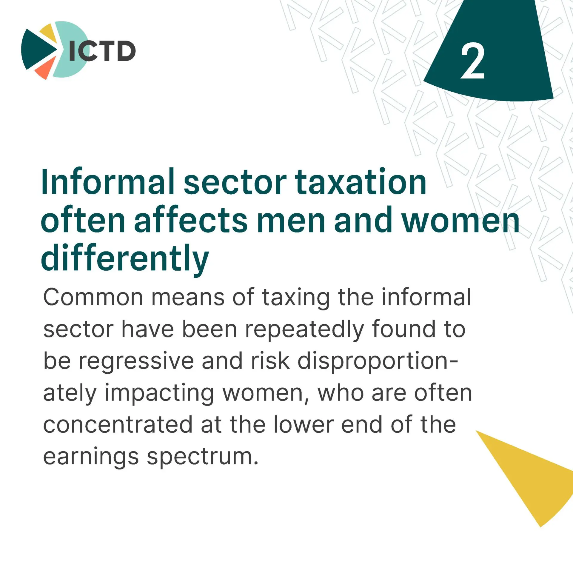 Slide 5 of 8: point 2, informal sector taxation often affects men and women differently and can fall hardest on women at the lower end of earnings