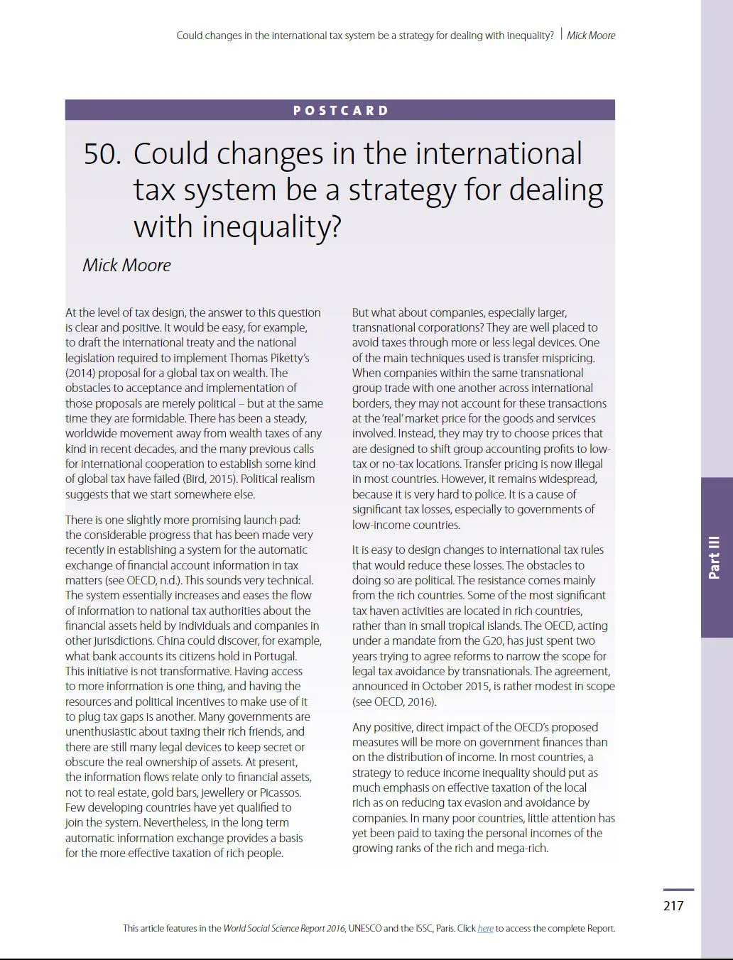 Could changes in the international tax system be a strategy for dealing with inequality?