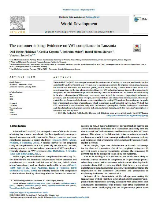 The Customer is King: Evidence on VAT Compliance in Tanzania