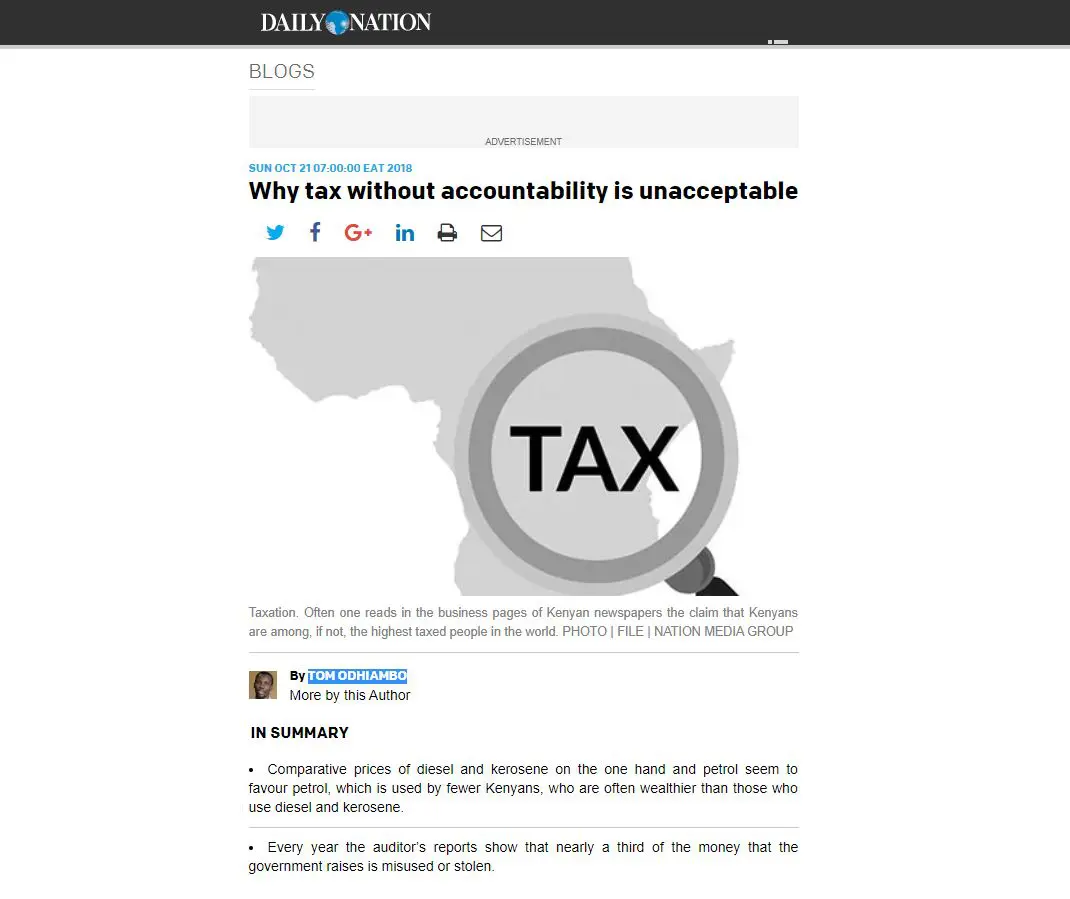 « Taxing Africa » commenté dans un blog du Daily Nation