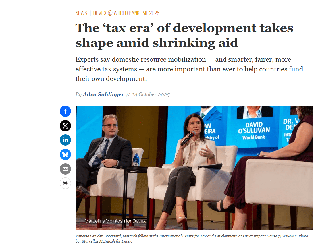 Devex reports on 'tax era' of development, quotes ICTD's Vanessa van den Boogaard