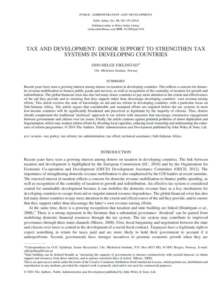Tax and Development: Donor Support to Strengthen Tax Systems in Developing Countries