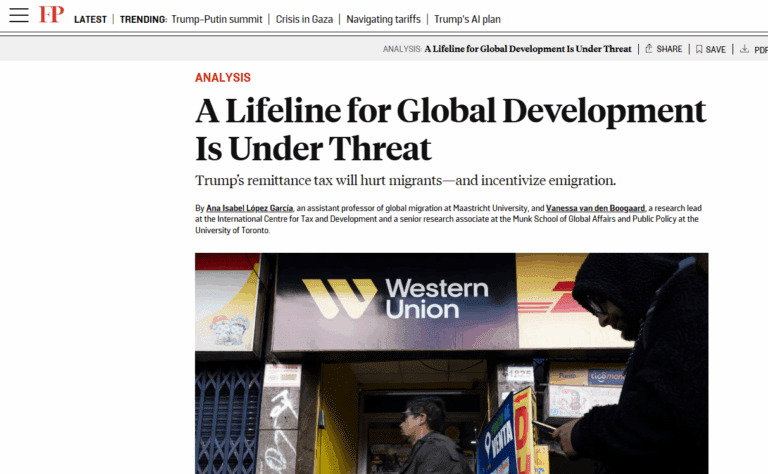 Vanessa van den Boogaard signe un article sur la taxe Trump sur les transferts de fonds pour Foreign Policy