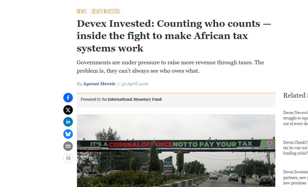 Devex cite Giovanni Occhiali sur l'amélioration des systèmes fiscaux africains