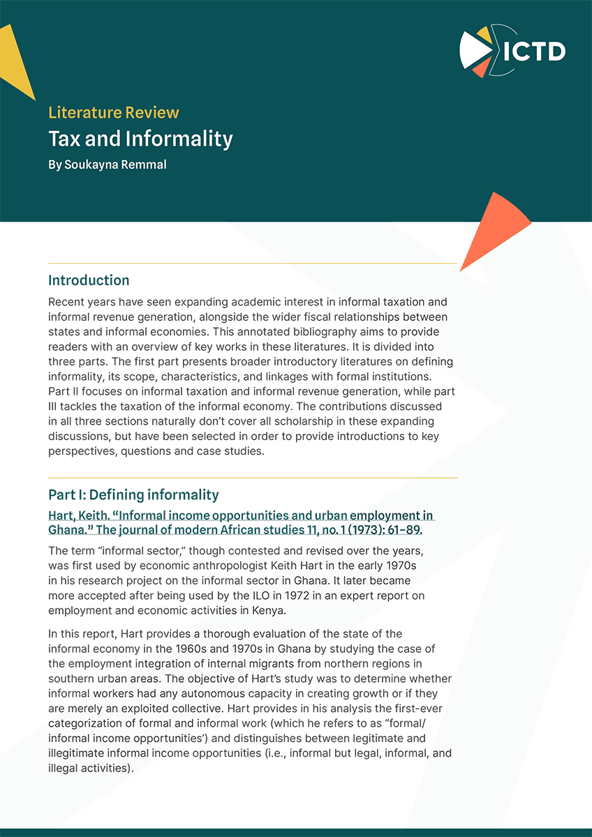Couverture de la revue de littérature : fiscalité et informalité