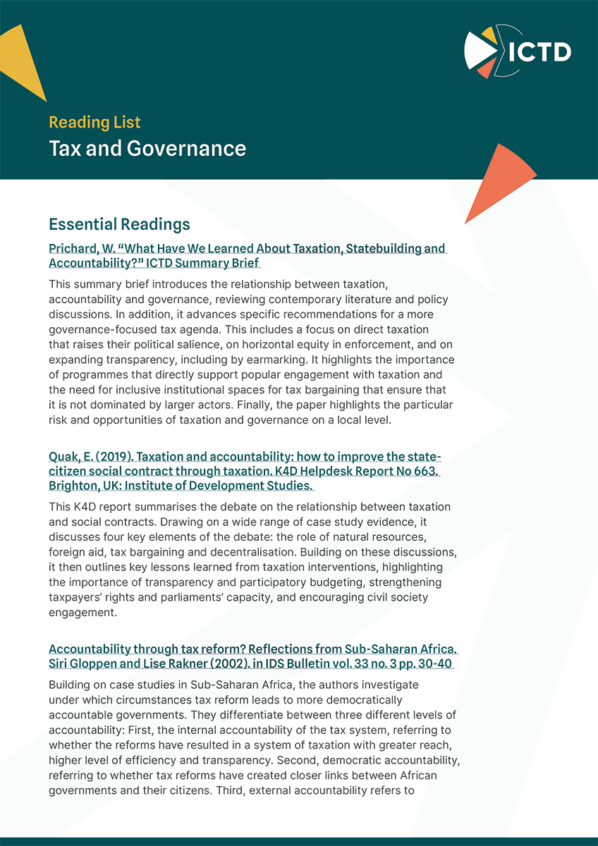 Couverture de la liste de lectures : fiscalité et gouvernance