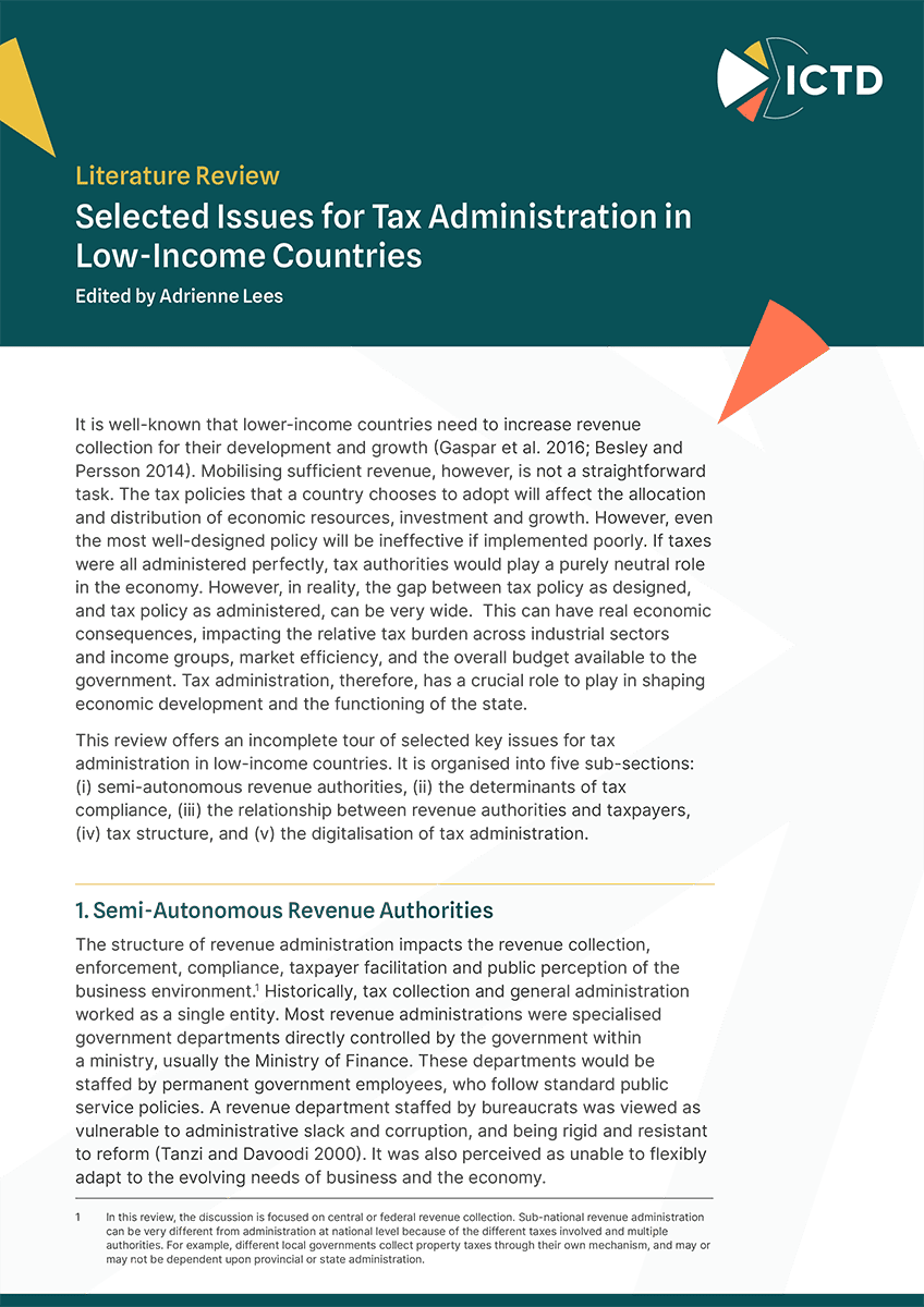 Couverture de la revue de littérature : Selected Issues for Tax Administration in Low-Income Countries