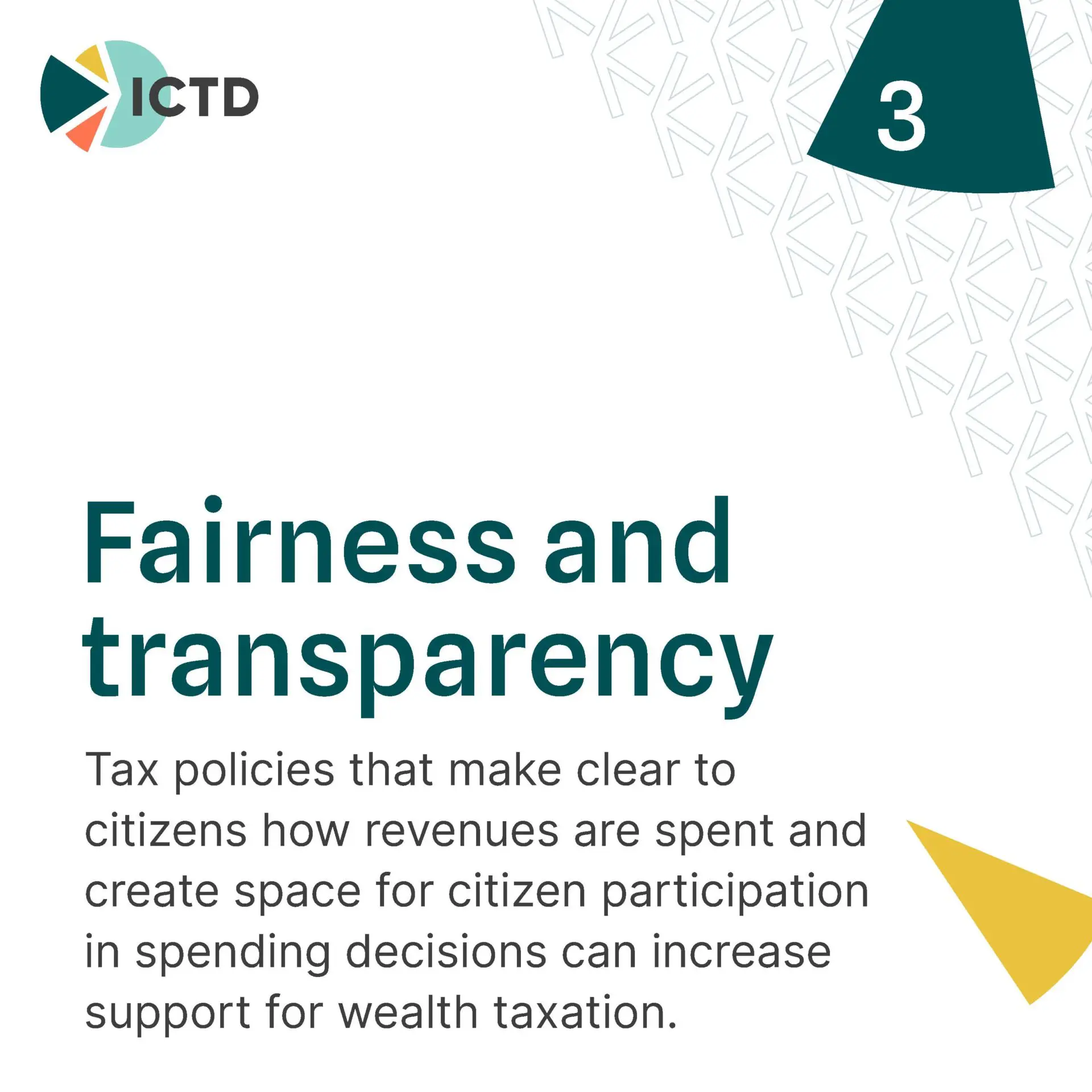 Slide 7 of 9: factor 3, fairness and transparency. Showing how revenue is spent and involving citizens in spending decisions raises support