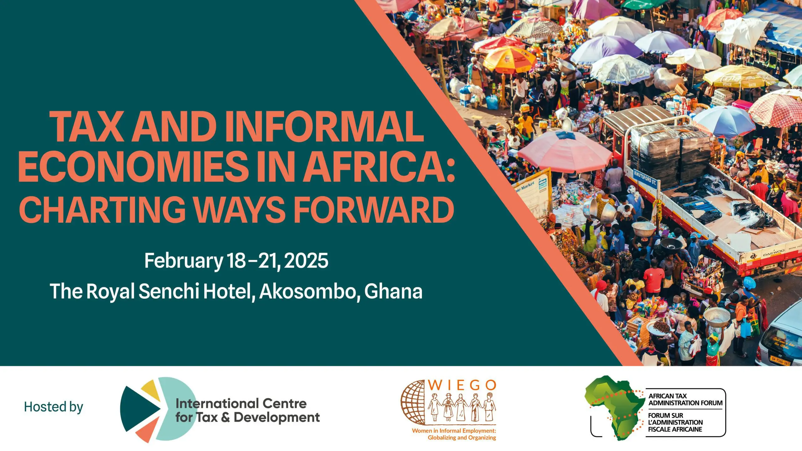 Bannière de l'événement : Tax and Informal Economies in Africa, du 18 au 21 février 2025, Akosombo, Ghana