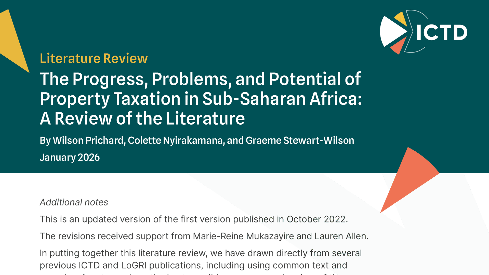 Couverture de la revue de littérature : The Progress, Problems, and Potential of Property Taxation in Sub-Saharan Africa