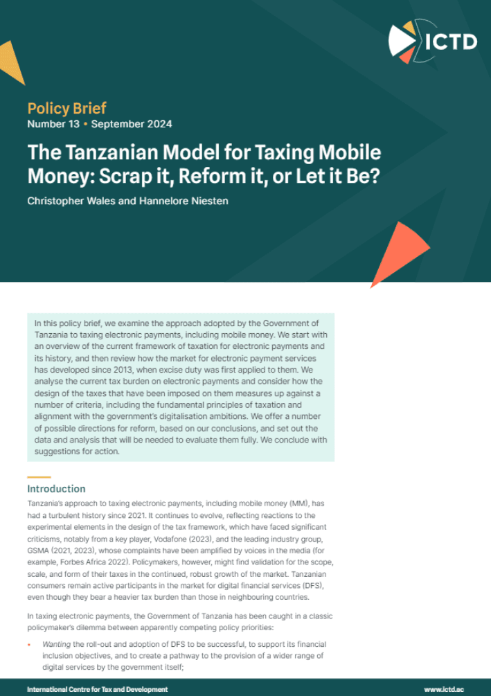 The Tanzanian Model for Taxing Mobile Money: Scrap it, Reform it, or Let it Be?