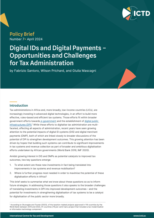 Digital IDs and Digital Payments – Opportunities and Challenges for Tax Administration