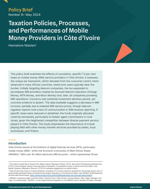Politiques, processus et performances fiscales des opérateurs d'argent mobile en Côte d'Ivoire