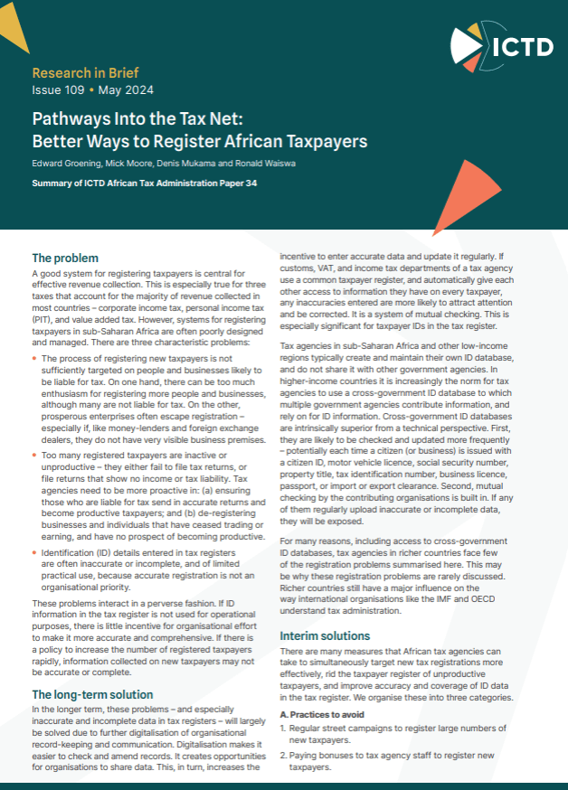 Pathways Into the Tax Net: Better Ways to Register African Taxpayers