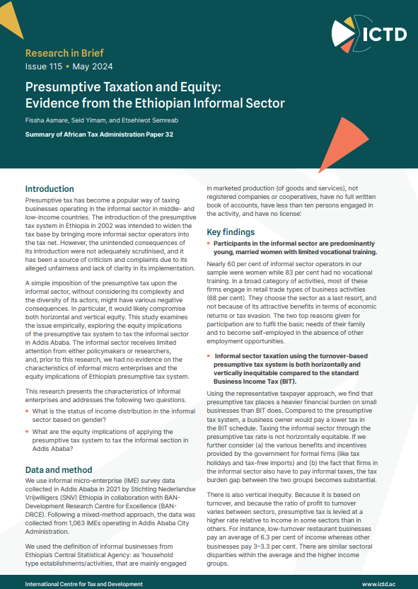 Presumptive Taxation and Equity: Evidence from the Ethiopian Informal Sector