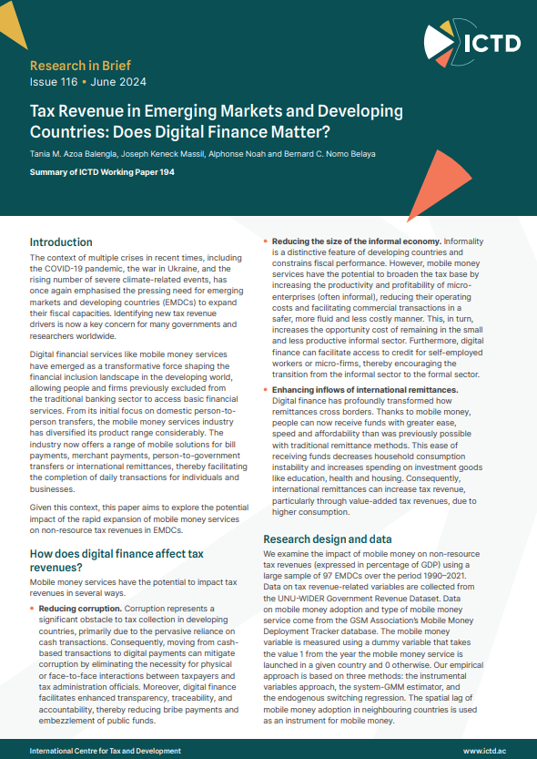 Tax Revenue in Emerging Markets and Developing Countries: Does Digital Finance Matter?