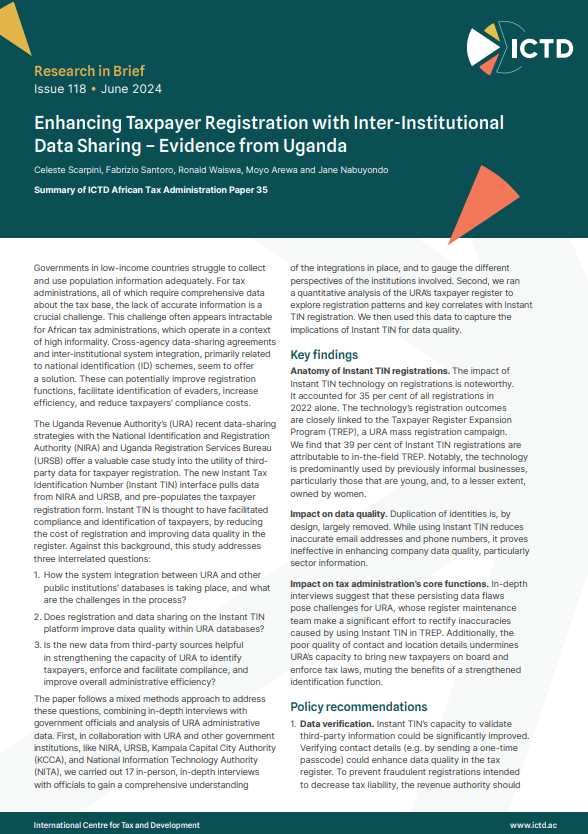 Enhancing Taxpayer Registration with Inter-Institutional Data Sharing – Evidence from Uganda