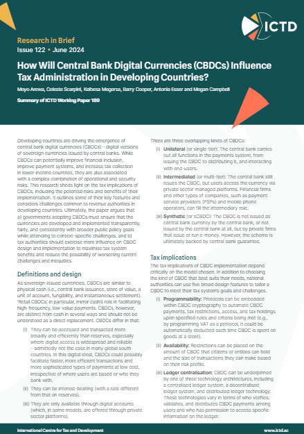 How Will Central Bank Digital Currencies (CBDCs) Influence Tax Administration in Developing Countries?