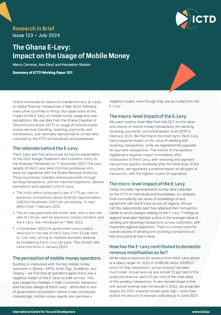 The Ghana E-Levy: Impact on the Usage of Mobile Money