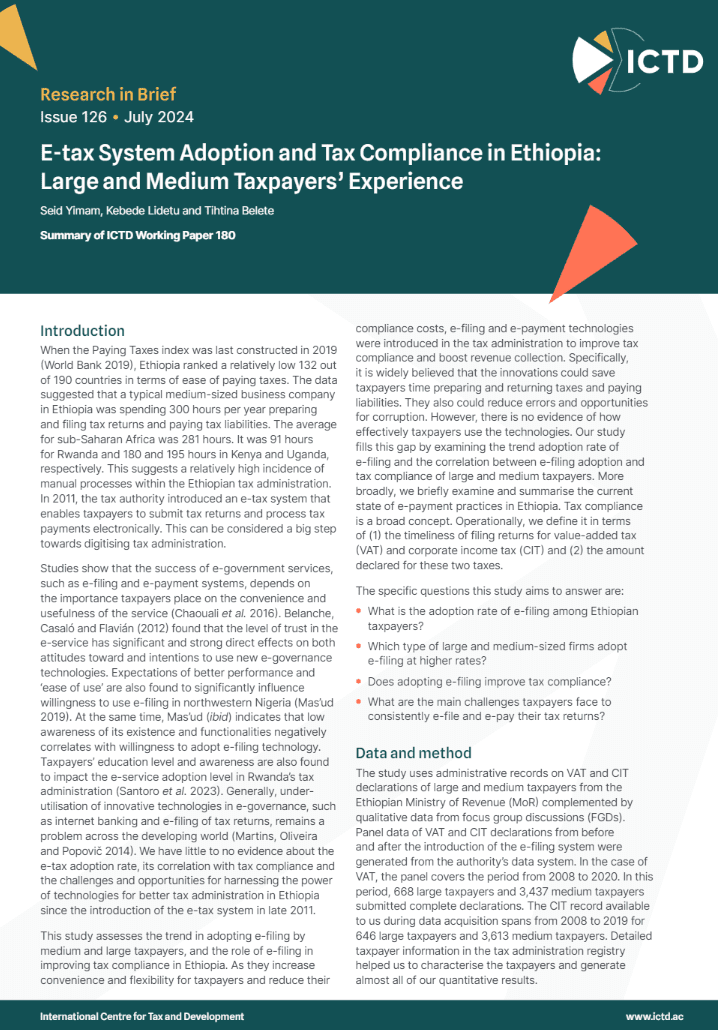E-tax System Adoption and Tax Compliance in Ethiopia: Large and Medium Taxpayers’ Experience