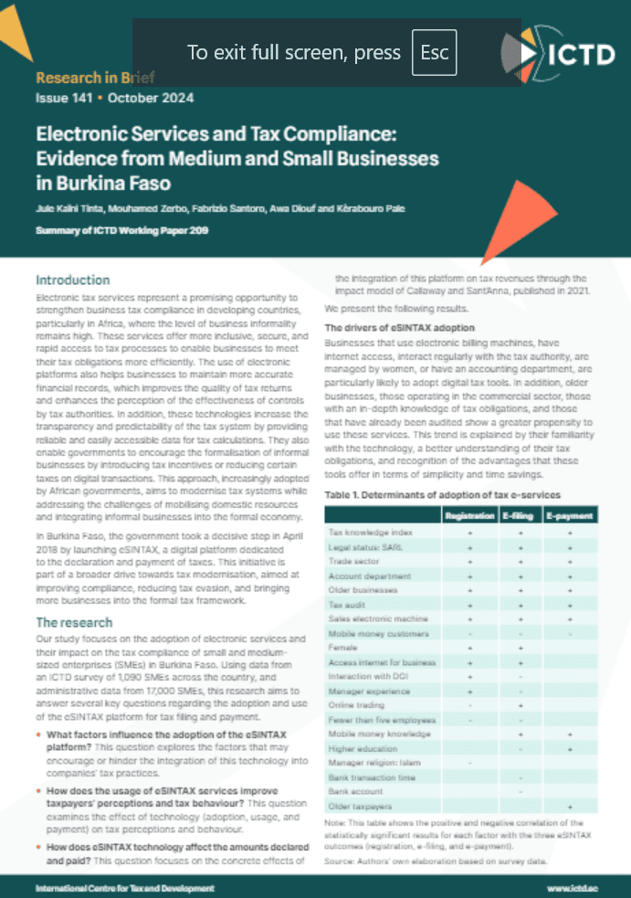 Electronic Services and Tax Compliance: Evidence from Medium and Small Businesses in Burkina Faso