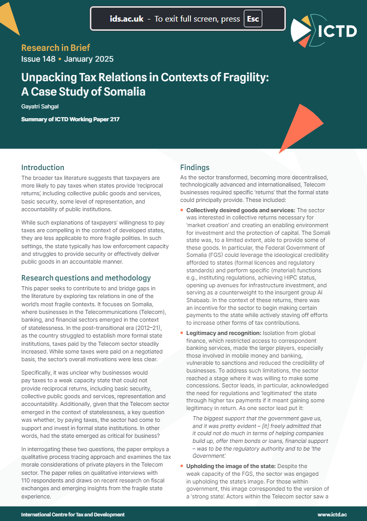 Unpacking Tax Relations in Contexts of Fragility: A Case Study of Somalia