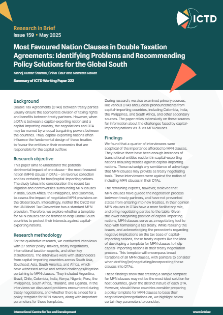 Most Favoured Nation Clauses in Double Taxation Agreements: Identifying Problems and Recommending Policy Solutions for the