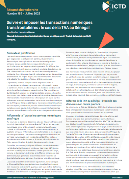 Suivre et imposer les transactions numériques transfrontalières : le cas de la TVA au Sénégal