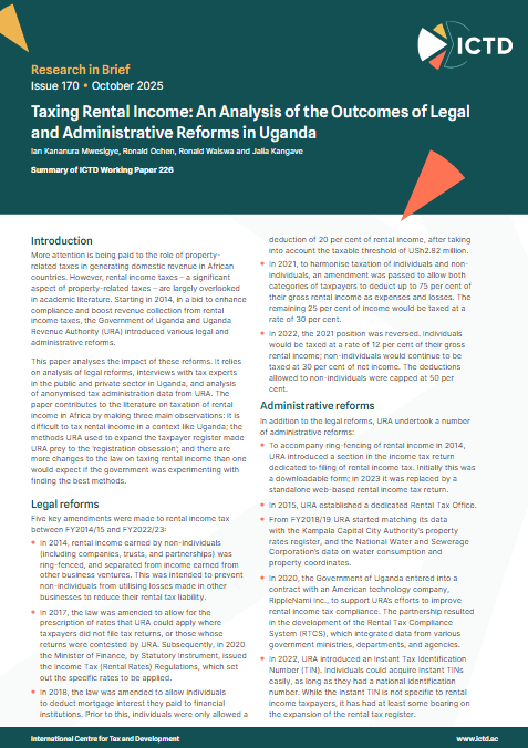 Taxer les revenus locatifs : une analyse des résultats des réformes juridiques et administratives en Ouganda