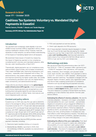 Cashless Tax Systems: Voluntary vs. Mandated Digital Payments in Eswatini (Summary of African Tax Administration Paper 43)