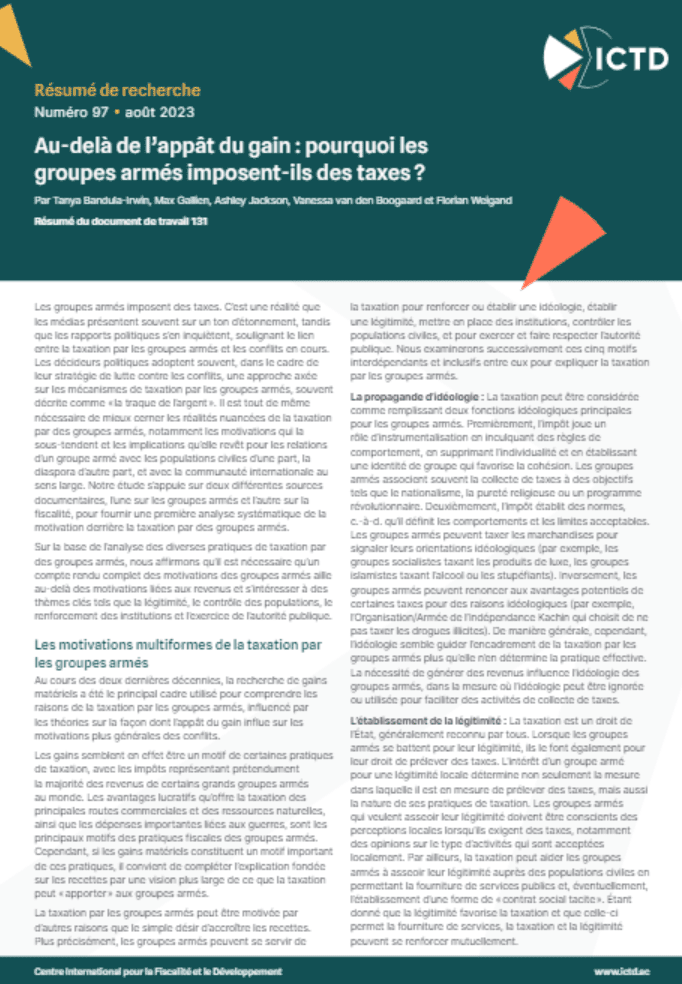 Au-delà de l’appât du gain : pourquoi les groupes armés imposent-ils des taxes ?