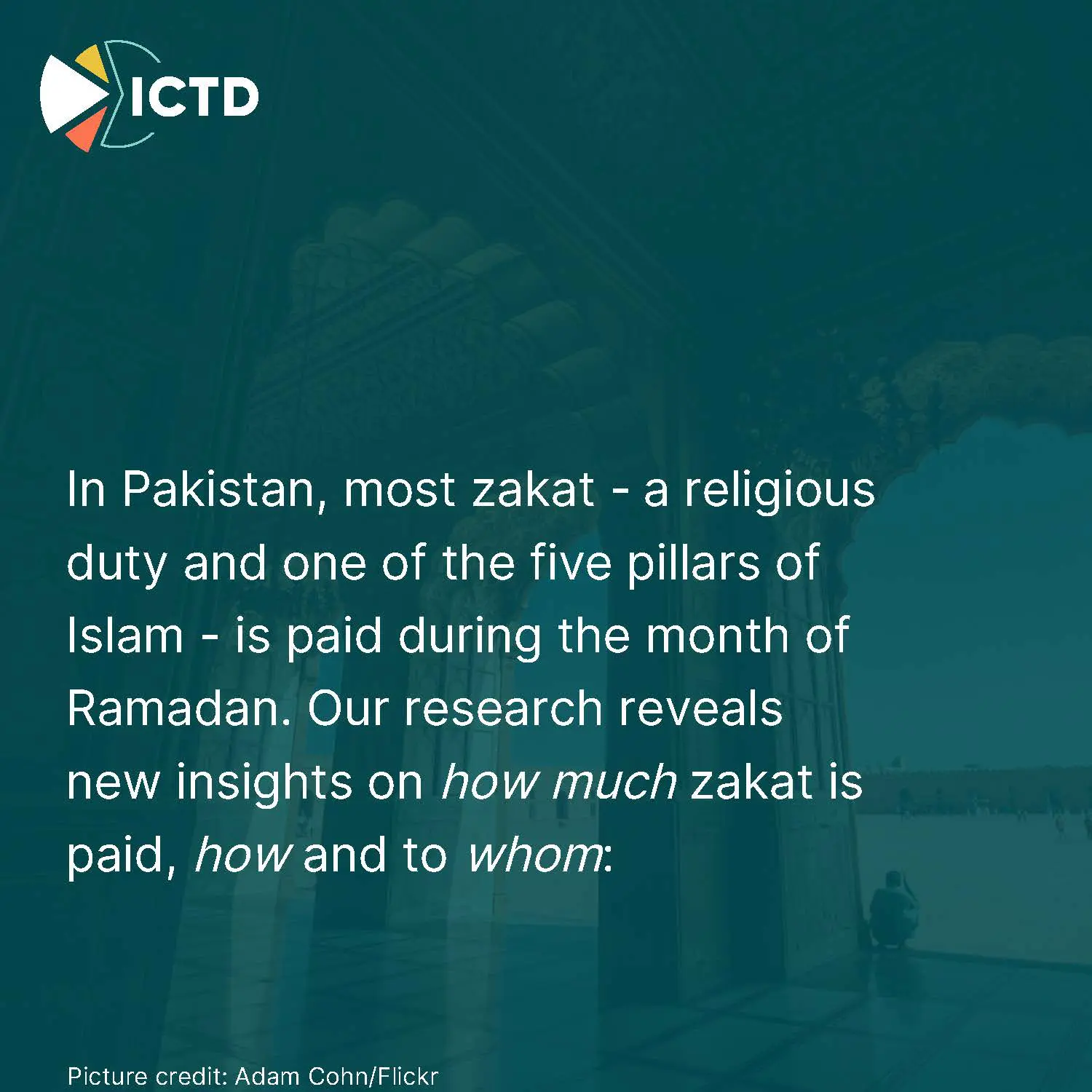 Slide 2 of 8: in Pakistan most zakat is paid during Ramadan; our research shows how much is paid, how, and to whom