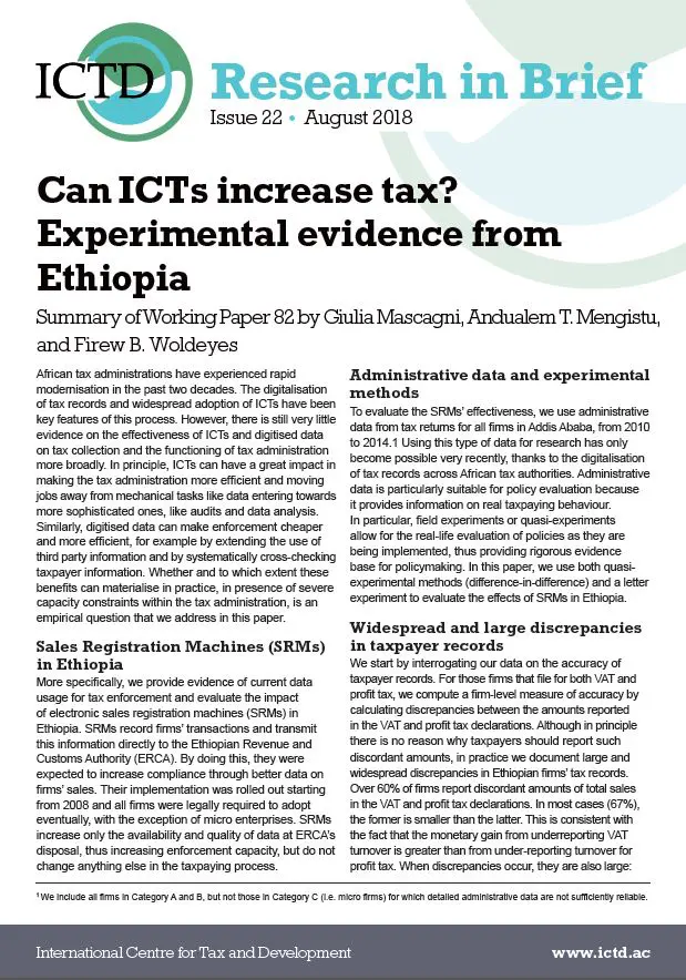 Can ICTs Increase Tax? Experimental Evidence from Ethiopia