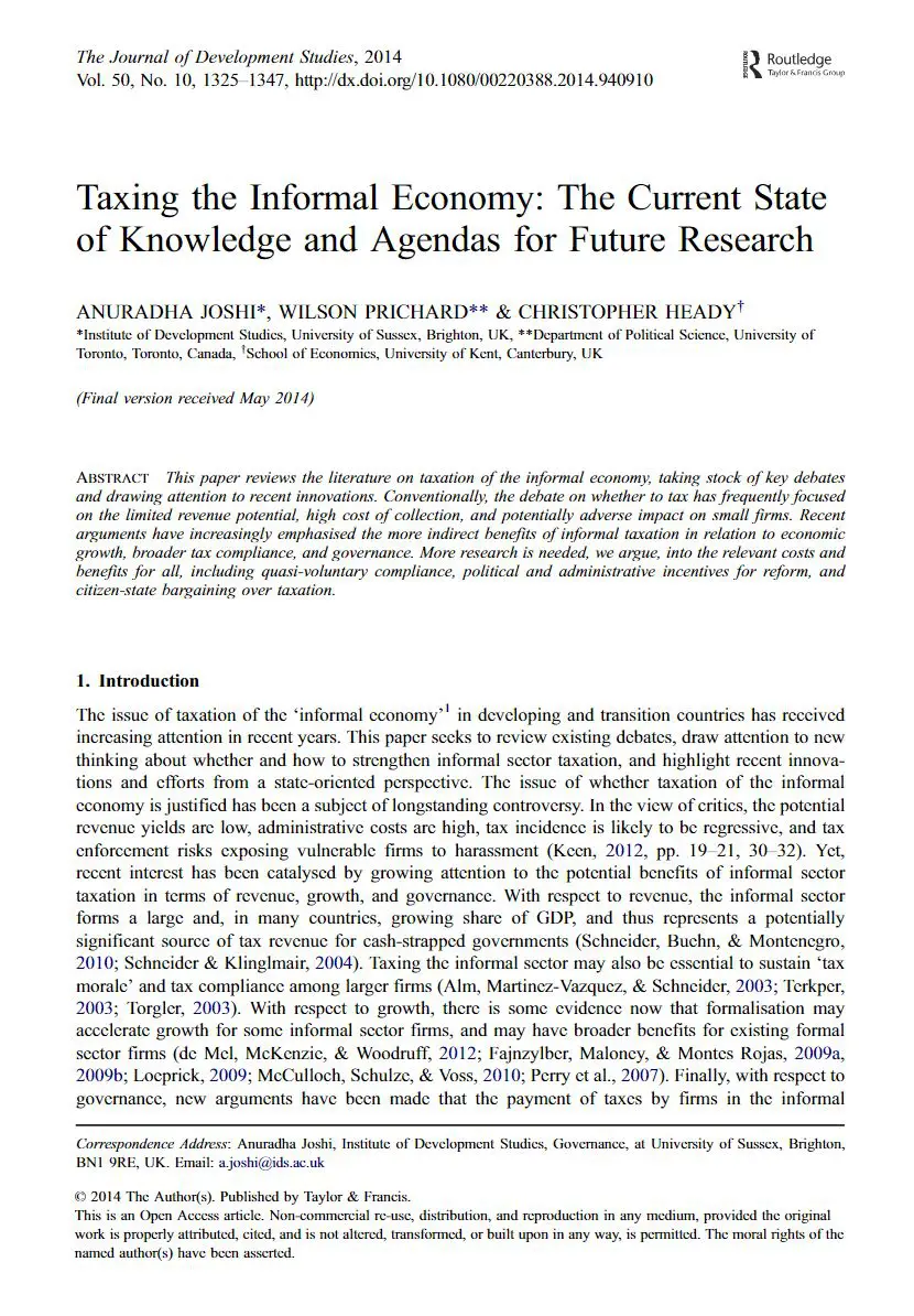 Imposer l'économie informelle : état des connaissances et pistes pour la recherche future