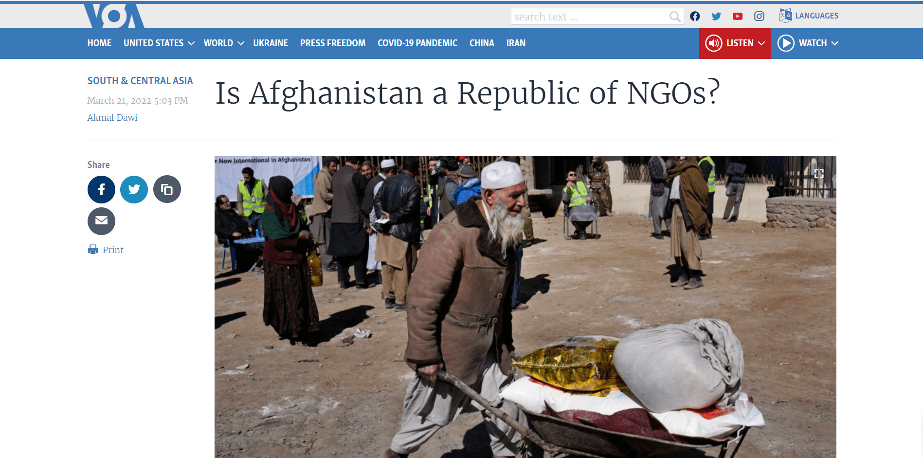 Un bénéficiaire de subvention de l’ICTD ayant travaillé sur la fiscalité des talibans cité par Voice of America