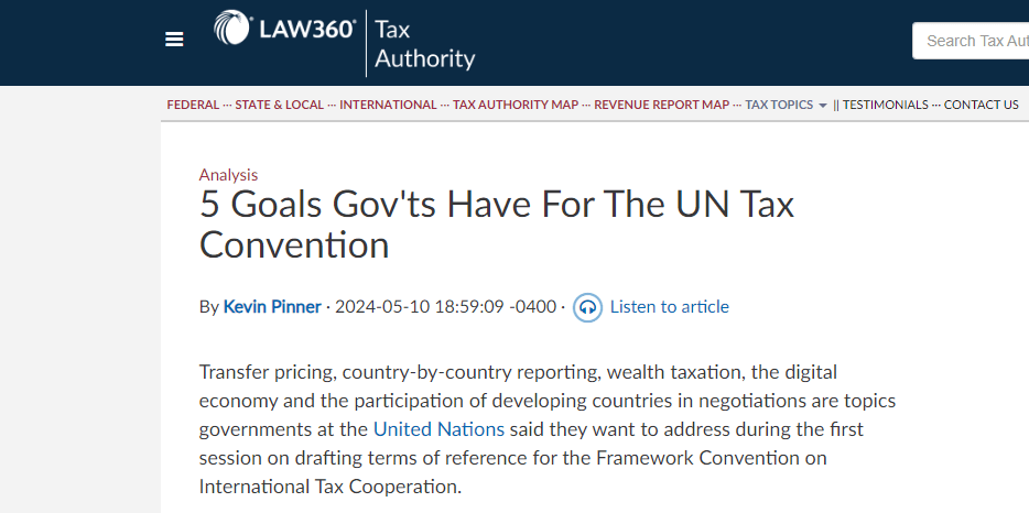 Martin Hearson s'exprime sur les négociations de la convention fiscale de l'ONU dans un article de Law360