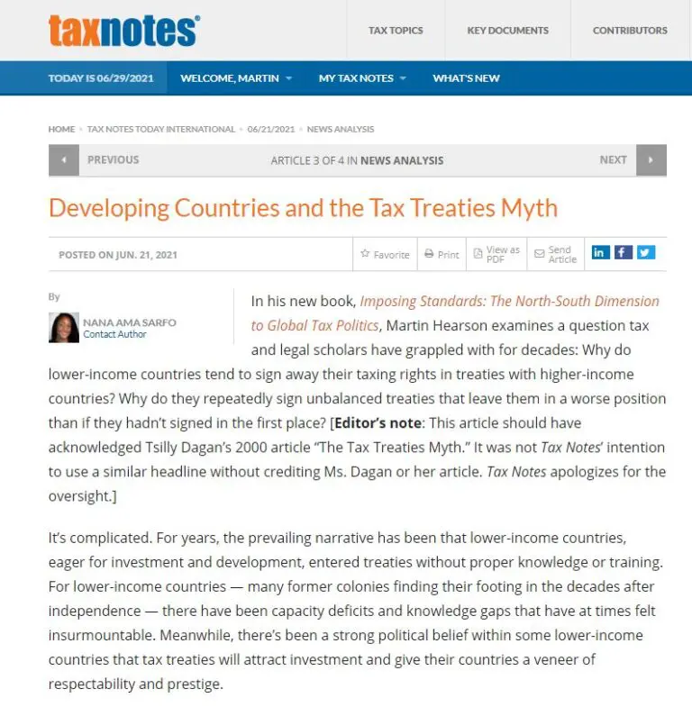 Tax Notes Reviews Martin Hearson's Book Imposing Standards