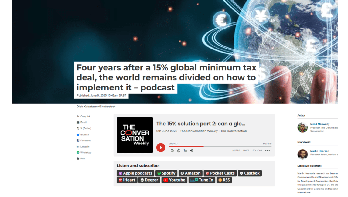 Martin Hearson weighs in on 15% global tax deal in The Conversation Weekly podcast