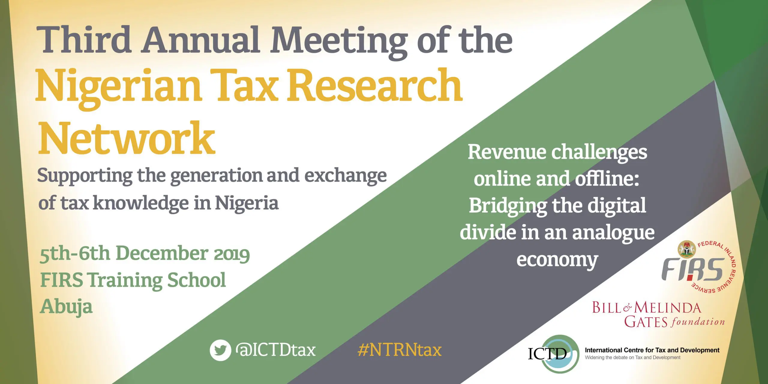 Banner for the Third Annual Meeting of the Nigerian Tax Research Network, 5 to 6 December 2019, Abuja