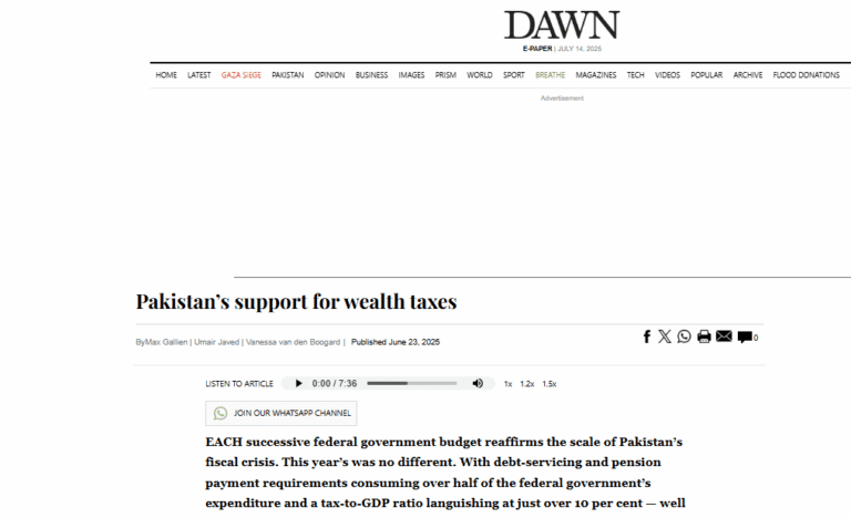 Max Gallien, Vanessa van den Boogaard, and external author Umair Javed pen op-ed on support for wealth taxes in Pakistan