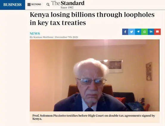 Le professeur Sol Picciotto dans The Standard à propos de son témoignage devant la High Court sur les conventions fiscales signées par le Kenya