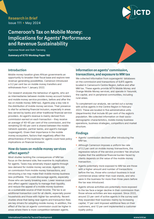 Cameroon’s Tax on Mobile Money: Implications for Agents' Performance and Revenue Sustainability