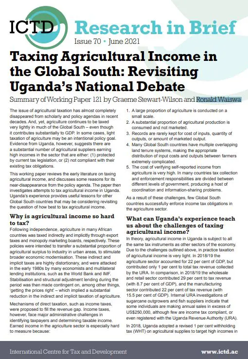 Taxing Agricultural Income in the Global South: Revisiting Uganda’s National Debate