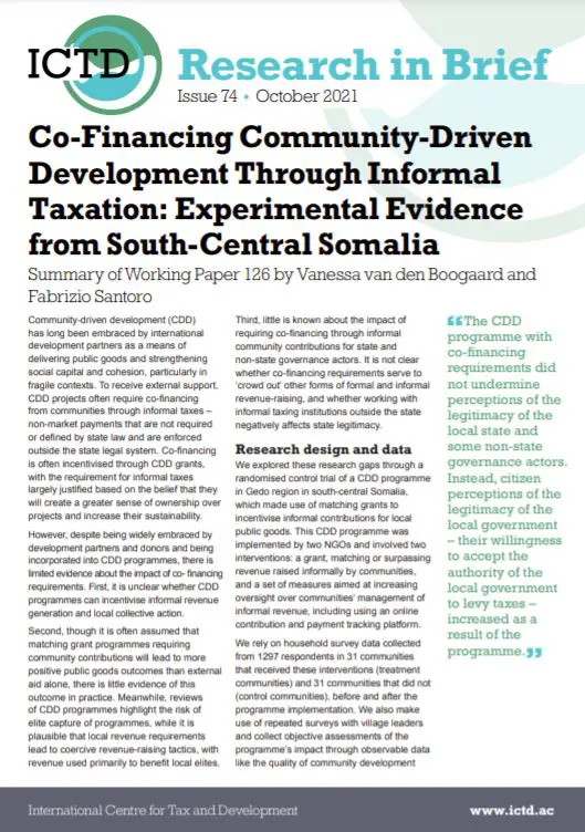 Co-Financing Community-Driven Development Through Informal Taxation: Experimental Evidence from South-Central Somalia
