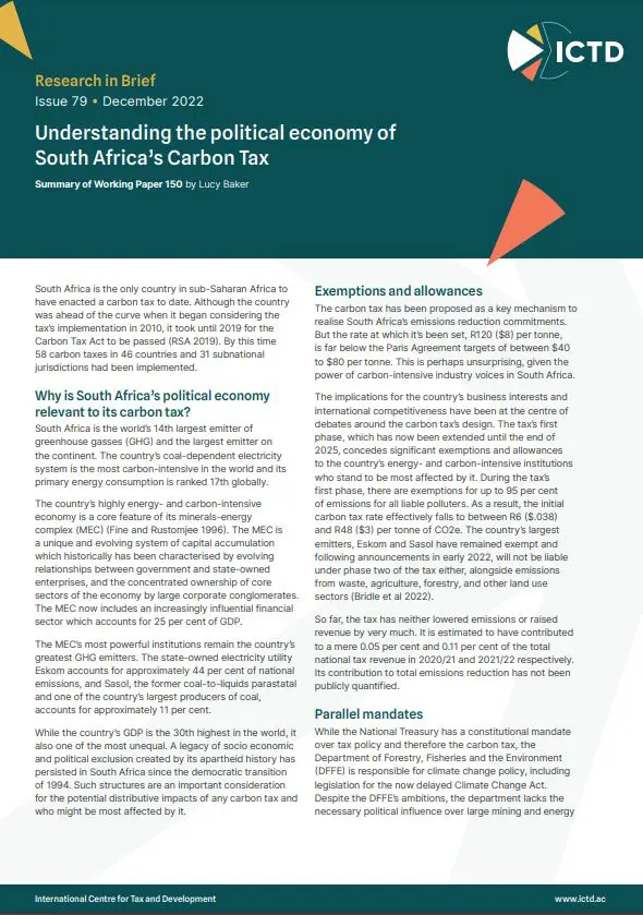 Understanding the Political Economy of South Africa’s Carbon Tax