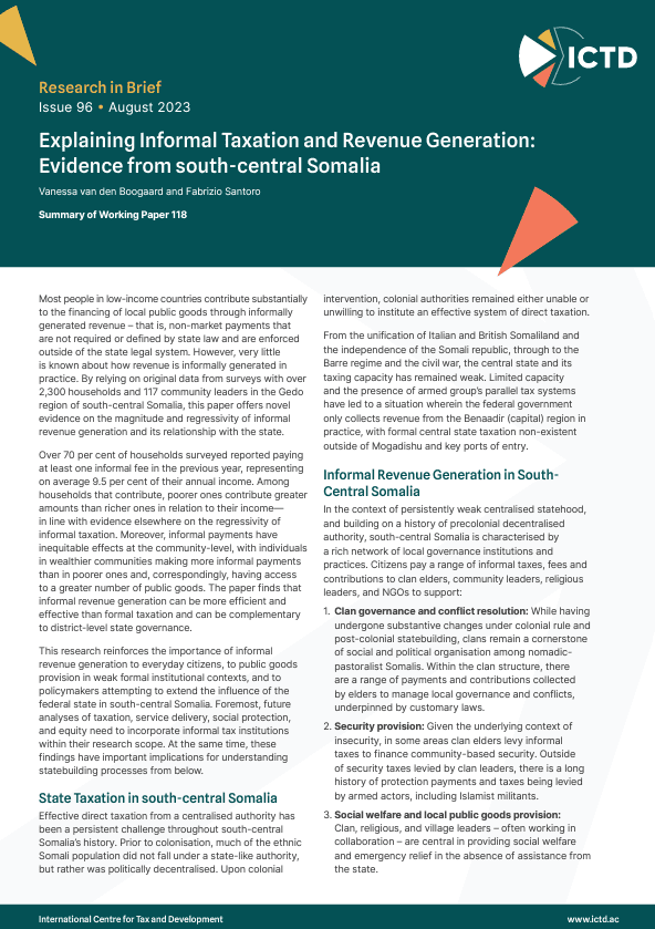 Explaining Informal Taxation and Revenue Generation: Evidence from south-central Somalia